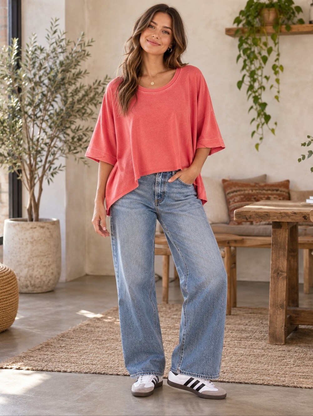 We the Free by Free People CC Cropped Oversized Tee Boho Lagenlook Women's M